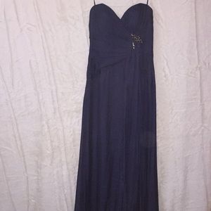 Navy Chiffon Strapless Gown